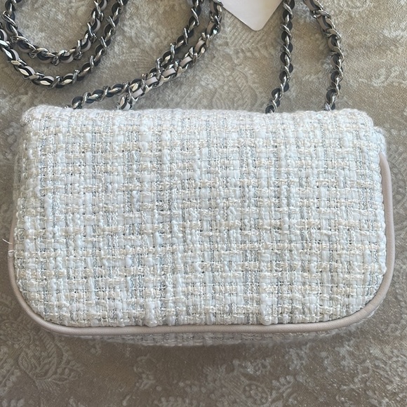 Brand New Guess White Tweed Chain Cessily Mini Crossbody Purse Shoulder Bag - Picture 11 of 15